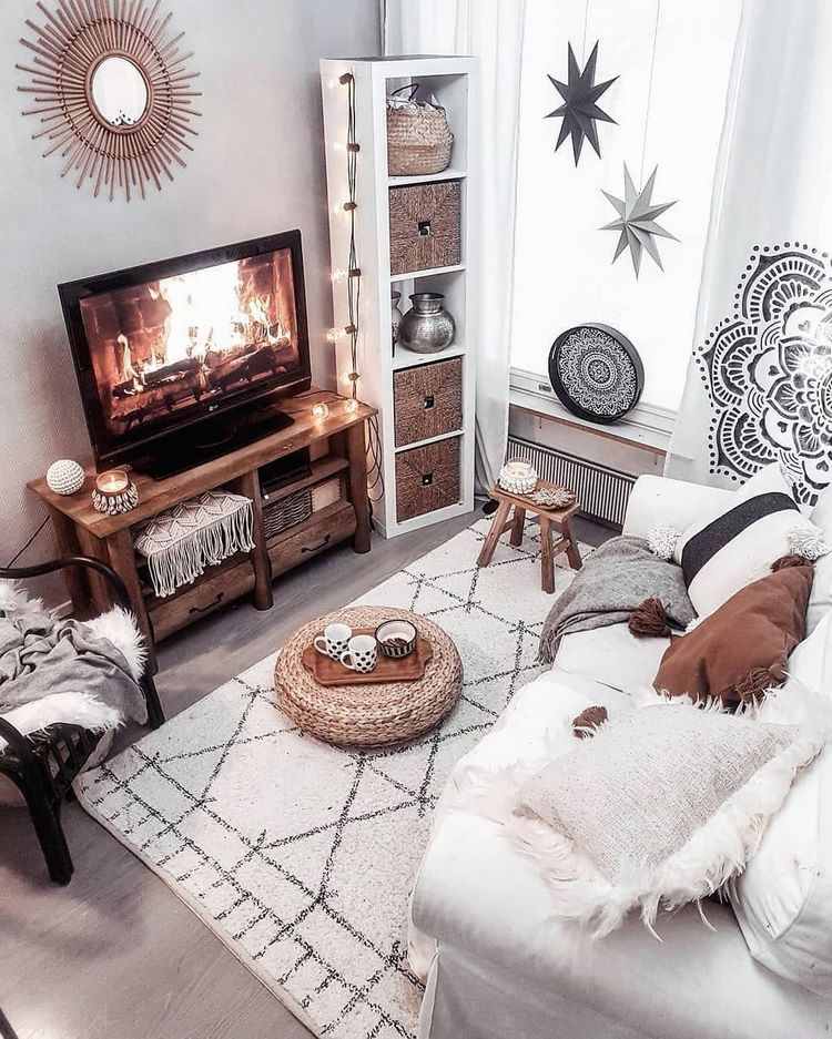 cozy living room interior design in white and light brown colors