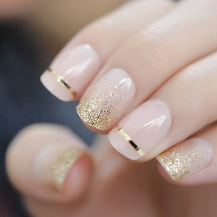 elegant short gel nail art glitter nail design