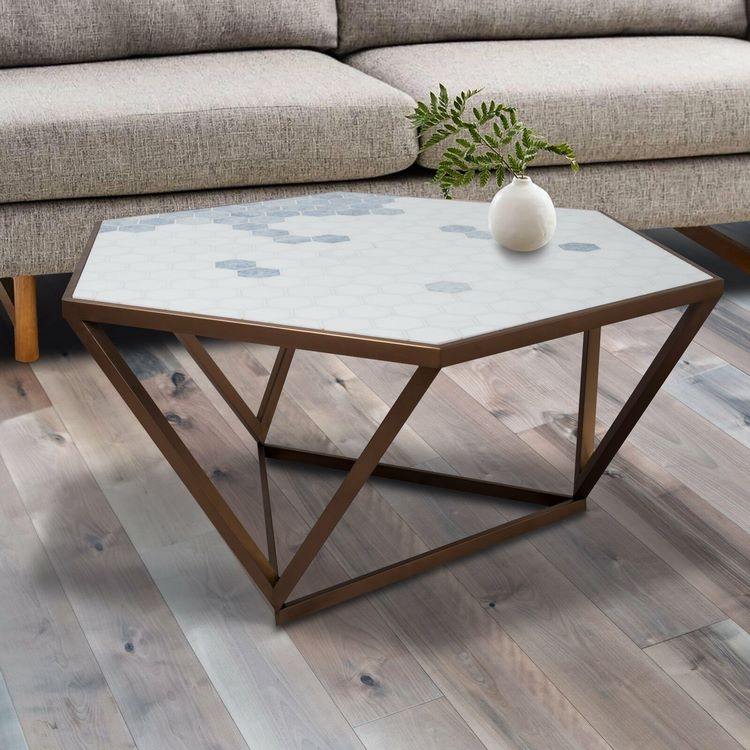 garden furniture hexagonal coffee table with metal base