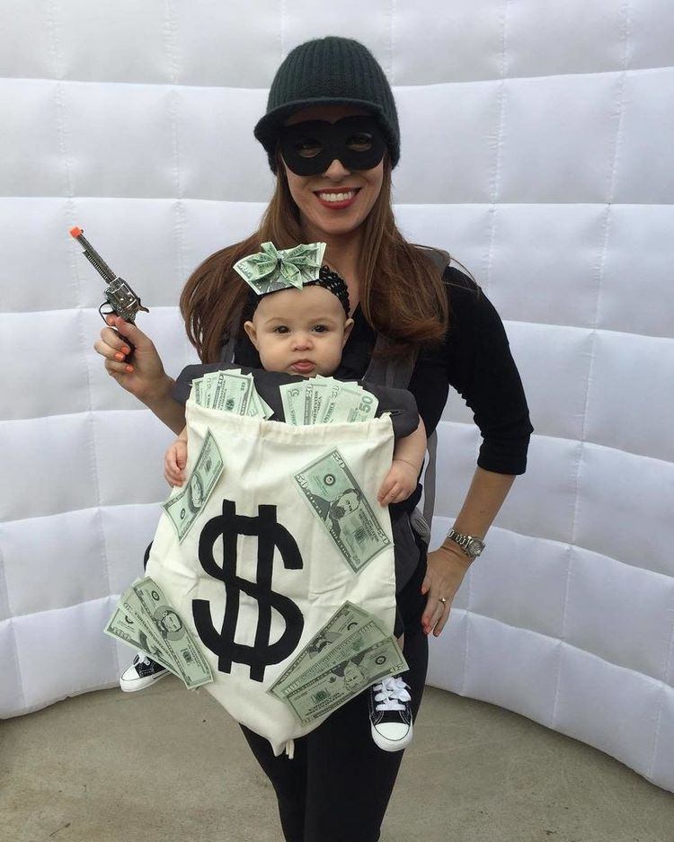 funny baby carrier Halloween costume ideas bank robber