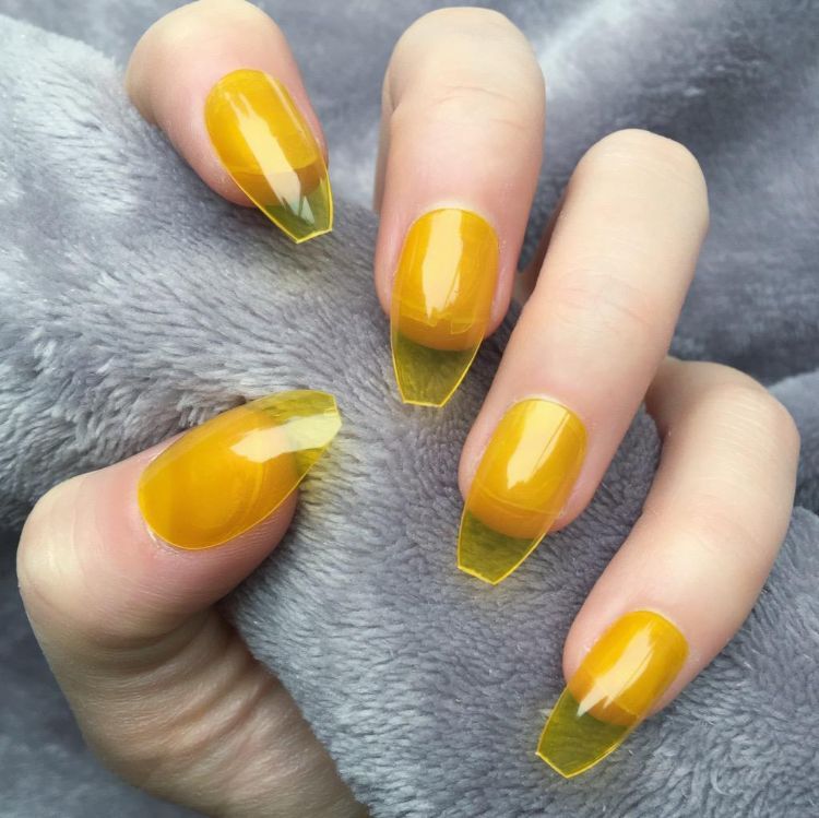 transparent yellow mid length manicure ideas