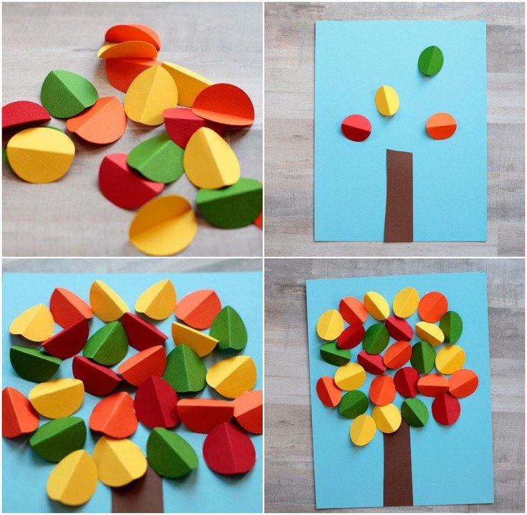 DIY colorful fall tree paper craft ideas for children