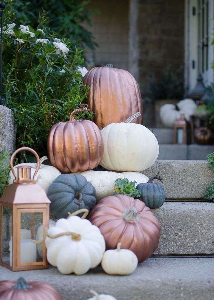 awesome front stairs fall decor ideas with pumpkins and lanterns