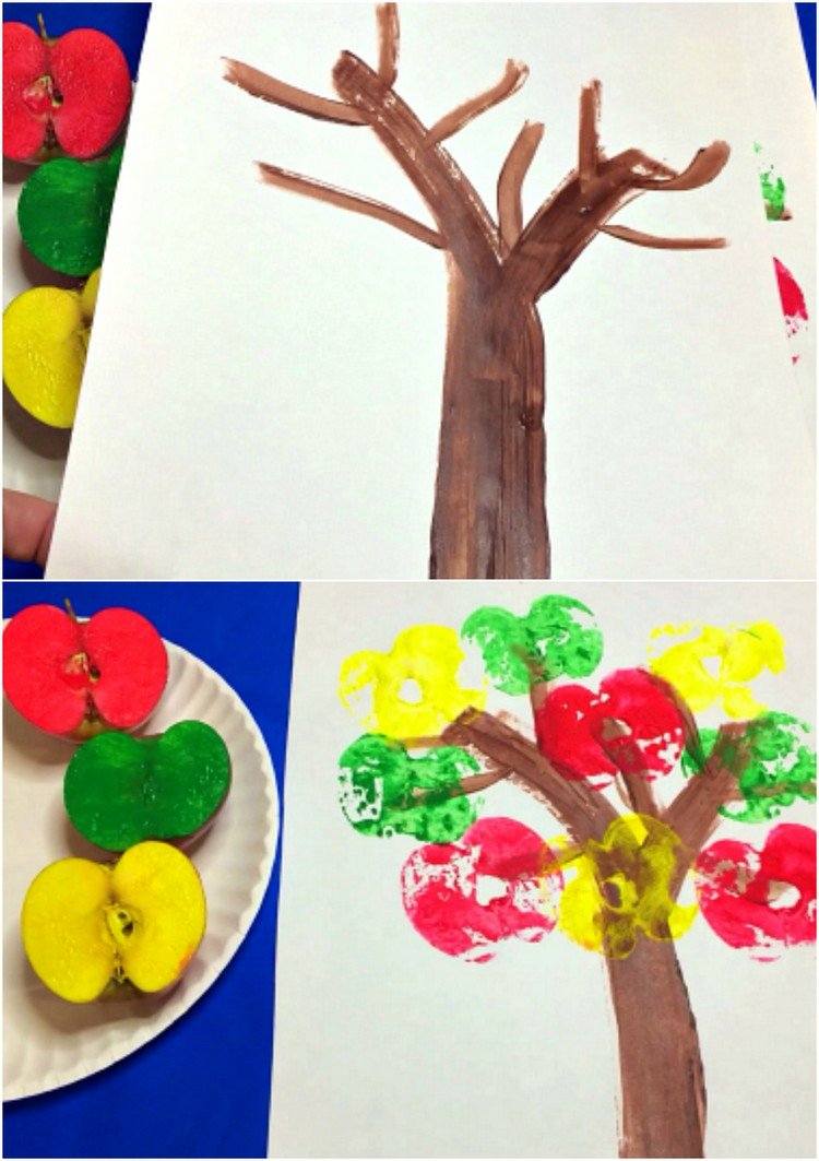 creative craft ideas for kids painting fall tree apple stamp