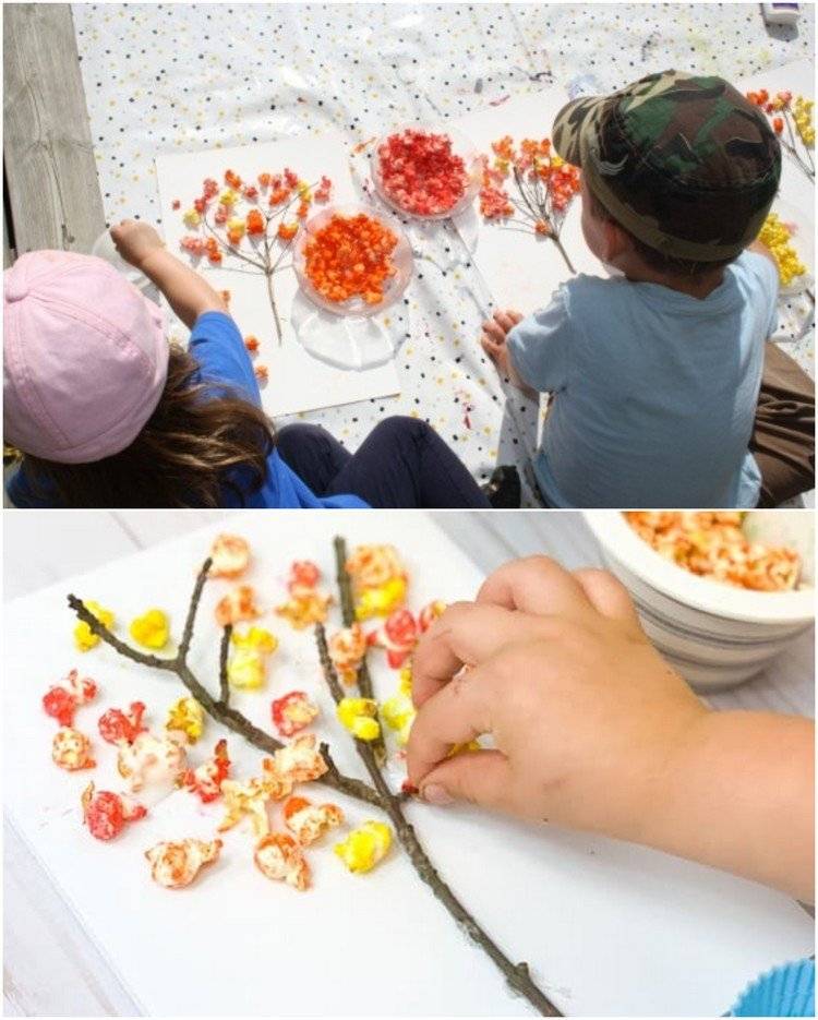 diy fall tree with popcorns kids craft projects