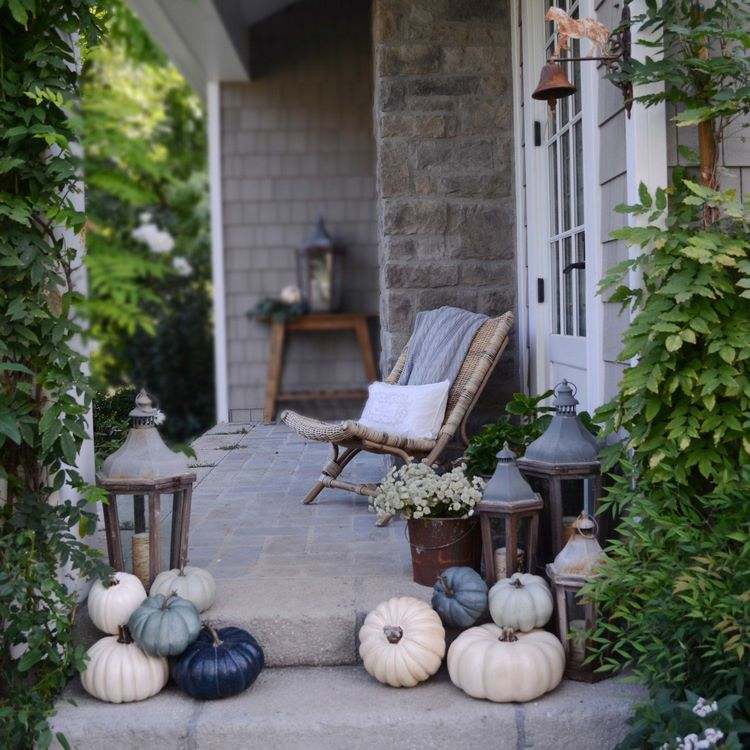 fall decor ideas in neutral colors front porch