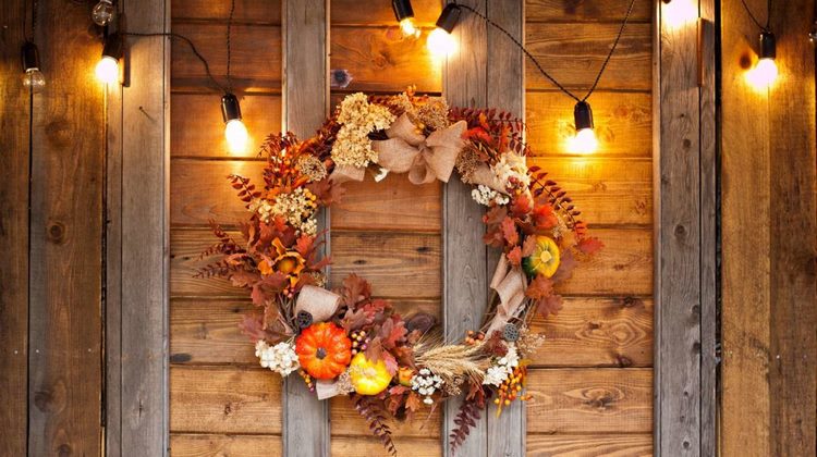 fall wreath leaves berries front door fall decoration