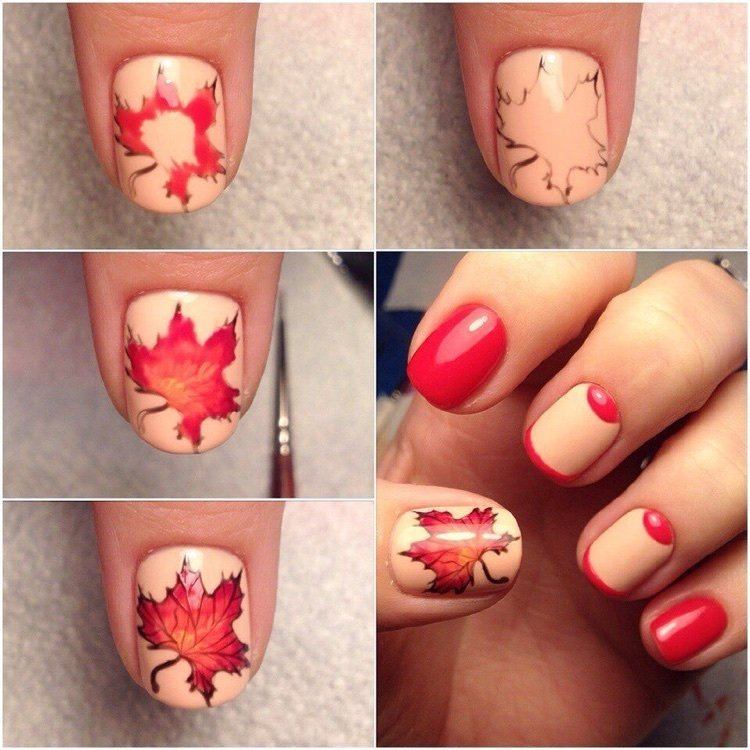 half moon nail art maple leaf manicure ideas and tutorial