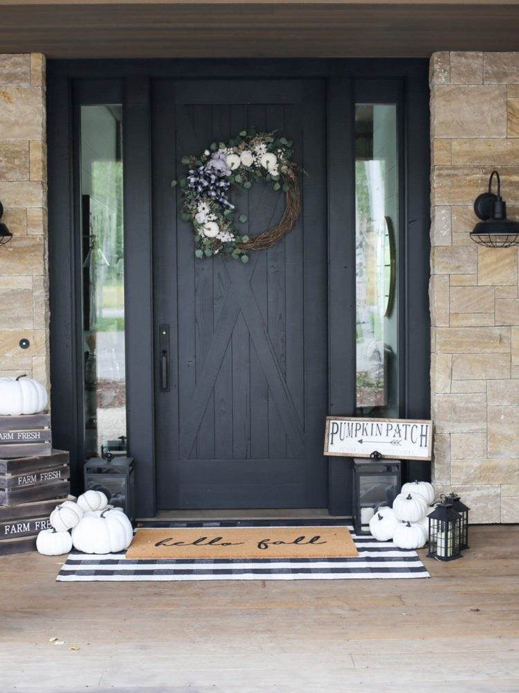 modern fall front porch ideas black and white decor