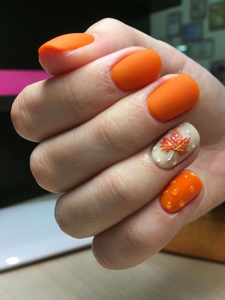nail art fall leaf ideas orange matte polish