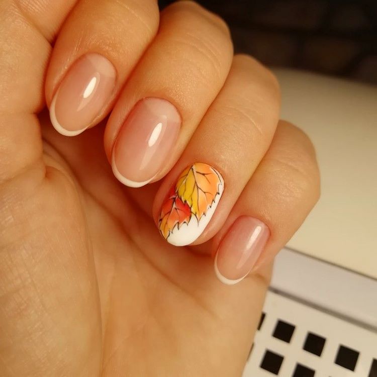 stylish and chic french manicure ideas nail art fall leaf