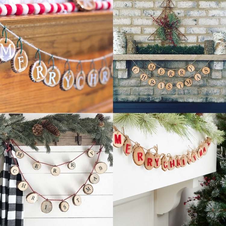 DIY festive home decoration Christmas Wood Slice Garland Ideas 