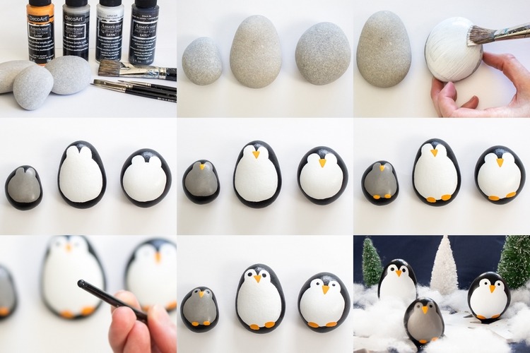 DIY Penguin Painted Rocks tutorial