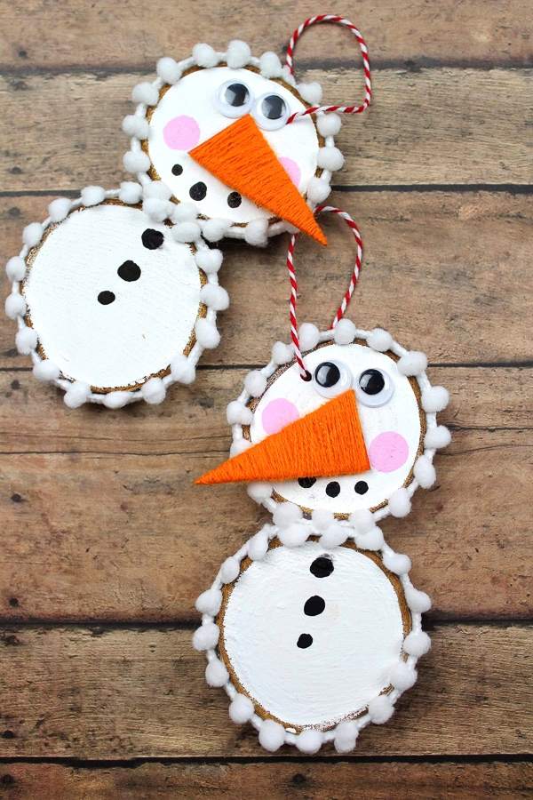 Diy Snowman Ornaments with Wooden Slices