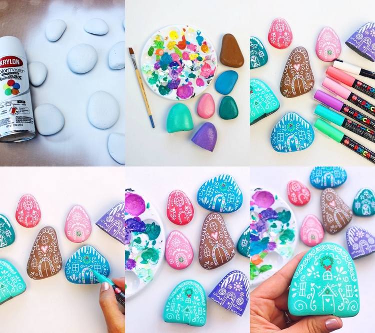 Painted Rock Gingerbread House tutorial