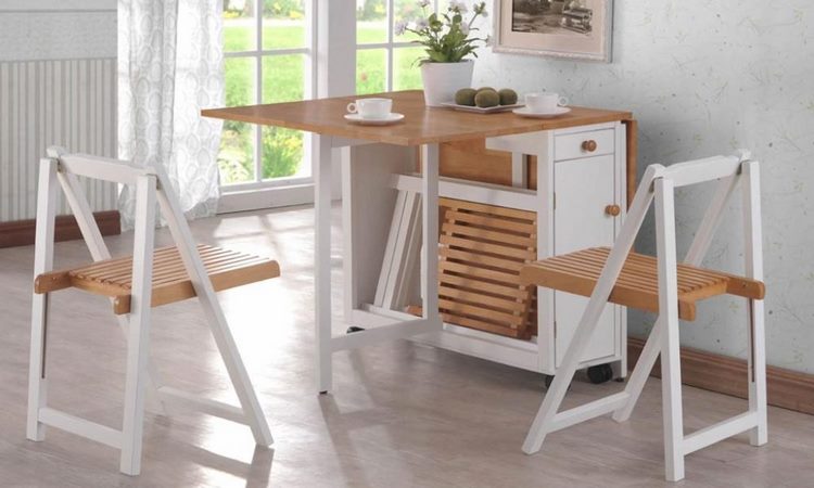 drop leaf dining table with storage space for folding chairs
