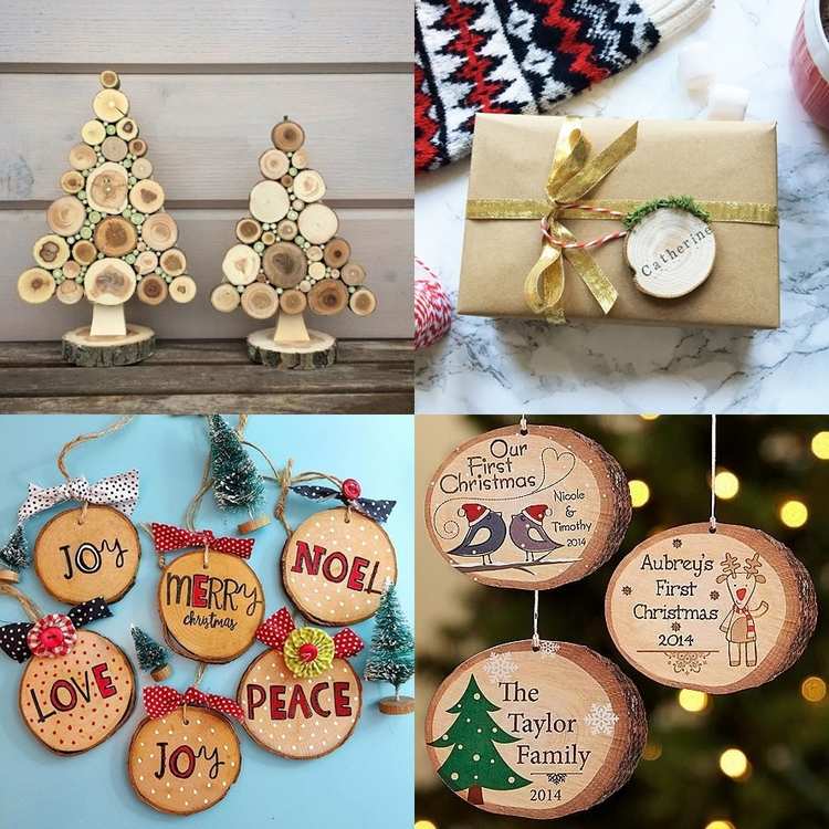 wood log slice tree ornaments gift topper home decorations