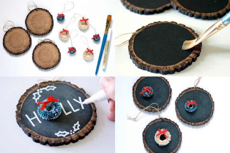 DIY Wood Slice Chalkboard Ornaments step by step