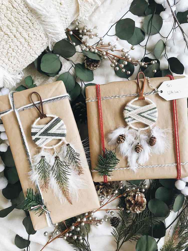 Bohemian Christmas gift wrapping ideas dream catchers