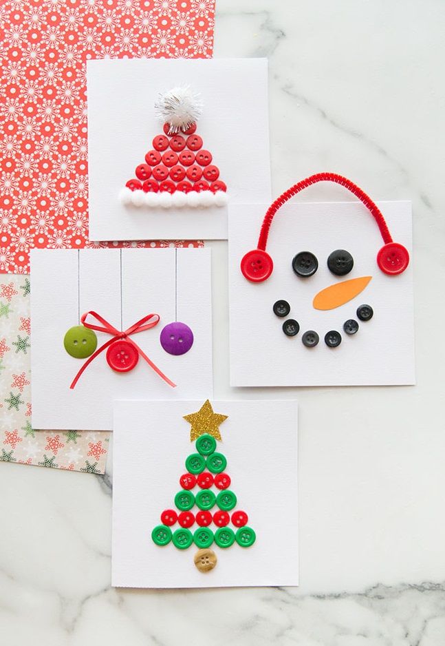 Christmas button craft ideas DIY greeting cards