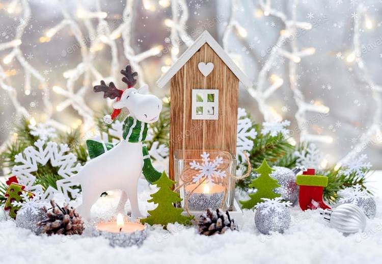 Christmas-compositions-house-snowflakes-ornaments