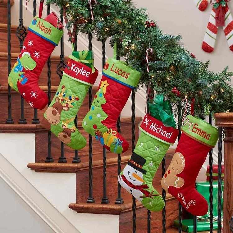 Christmas decorating ideas staircase garland and stockings