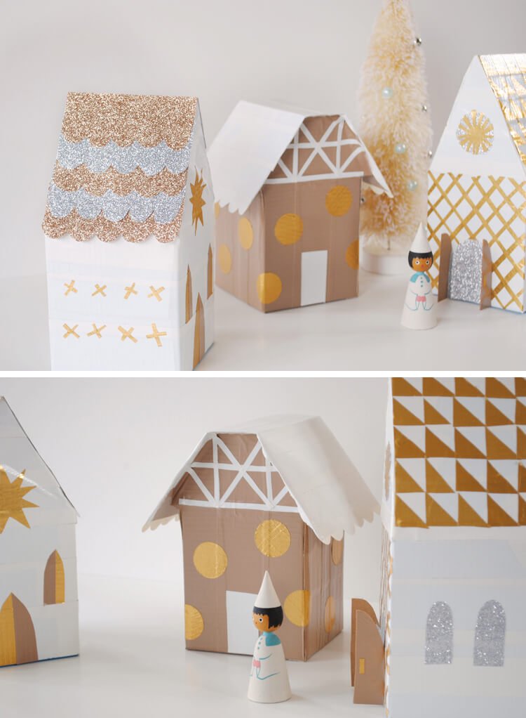 Christmas village cardboard houses decorative duct tape