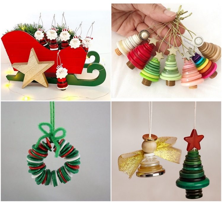 DIY Christmas tree ornaments from buttons wreath santa tree angel