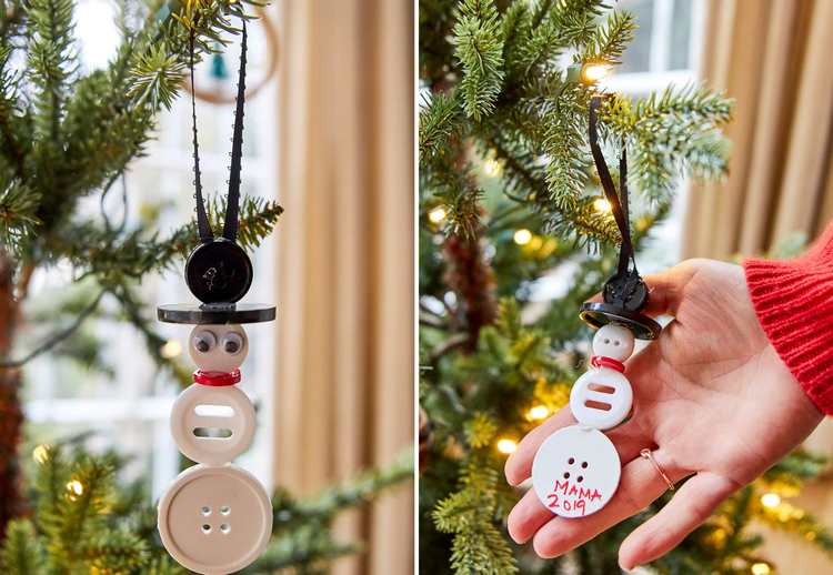 DIY Christmas tree ornaments snowman from buttons