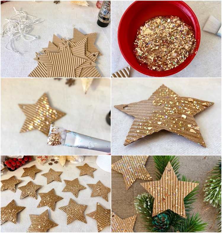 DIY Glitter Cardboard Star Ornaments instructions