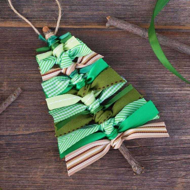 DIY Scrap Ribbon Christmas Tree Ornaments 5 minute craft ideas for kids