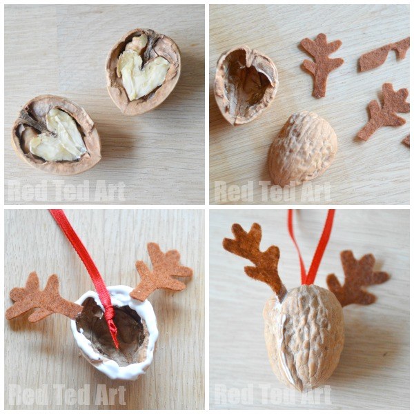 DIY Walnut Reindeer Christmas tree Ornaments tutorial