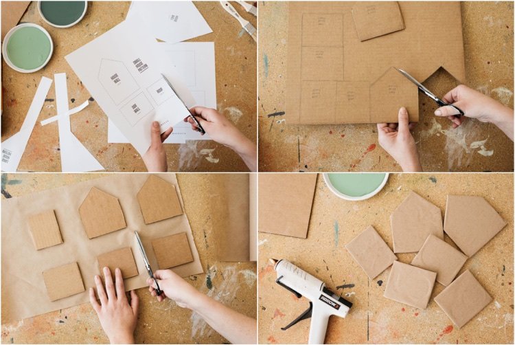 DIY cardboard Christmas village step by step