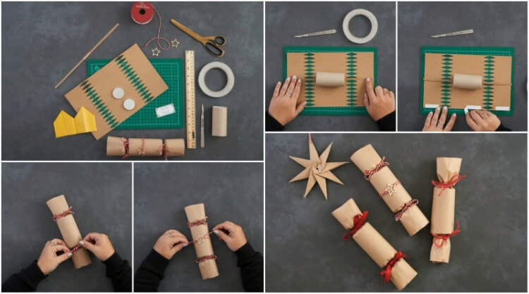 DIY eco friendly brown paper Christmas crackers instructions