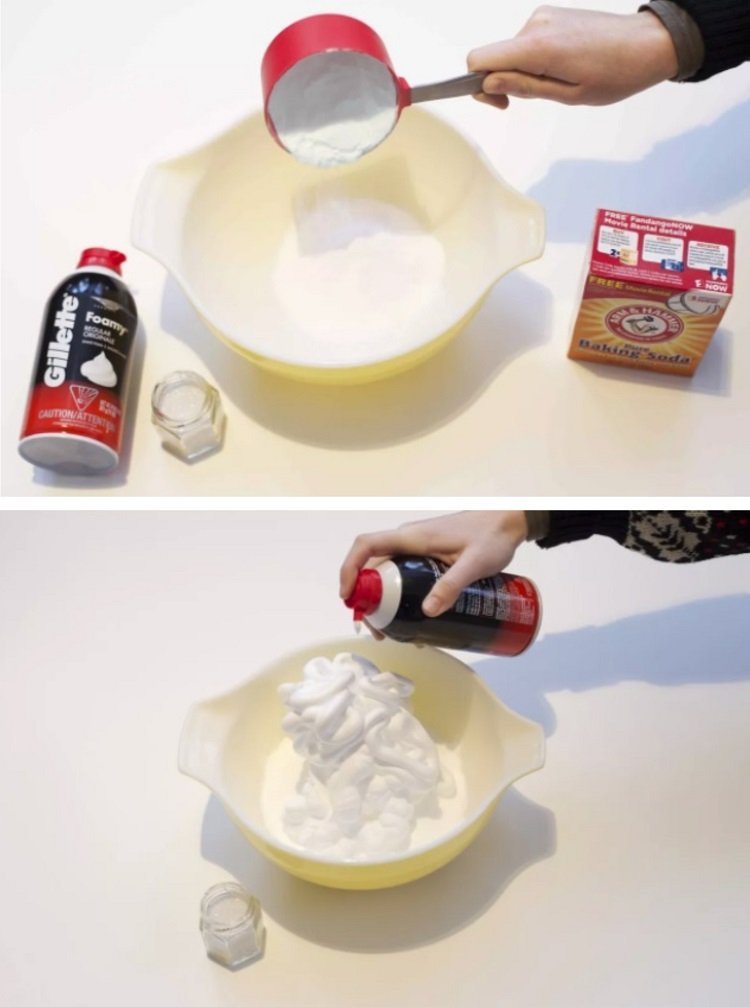 DIY fake snow shaving cream and baking soda