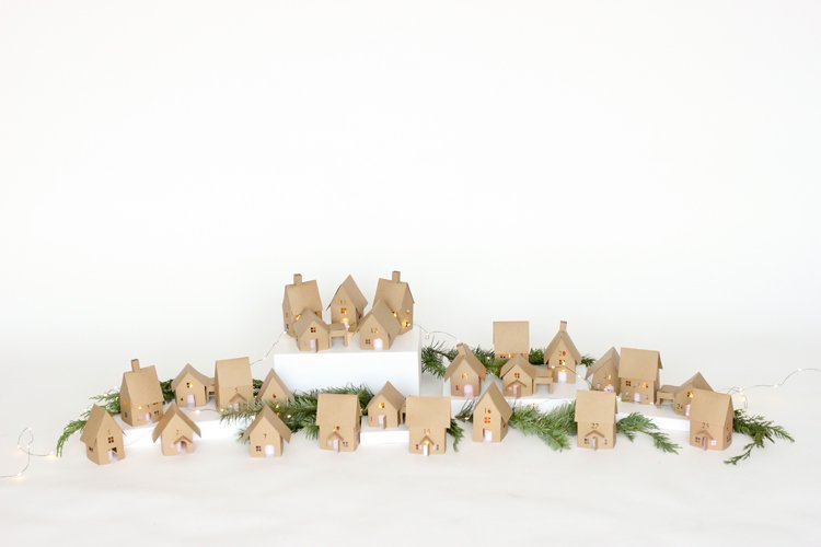 DIY illuminated cardboard Christmas village