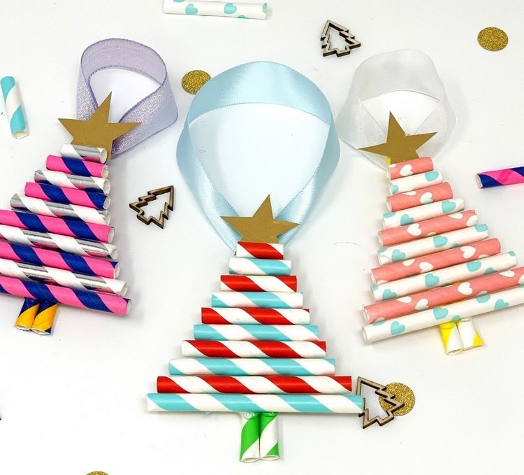 DIY paper straw Christmas ornaments ideas eco friendly home decoration