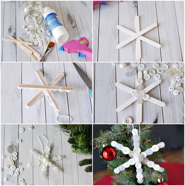 DIY popsicle stick snowflake homemade Christmas tree ornaments ideas