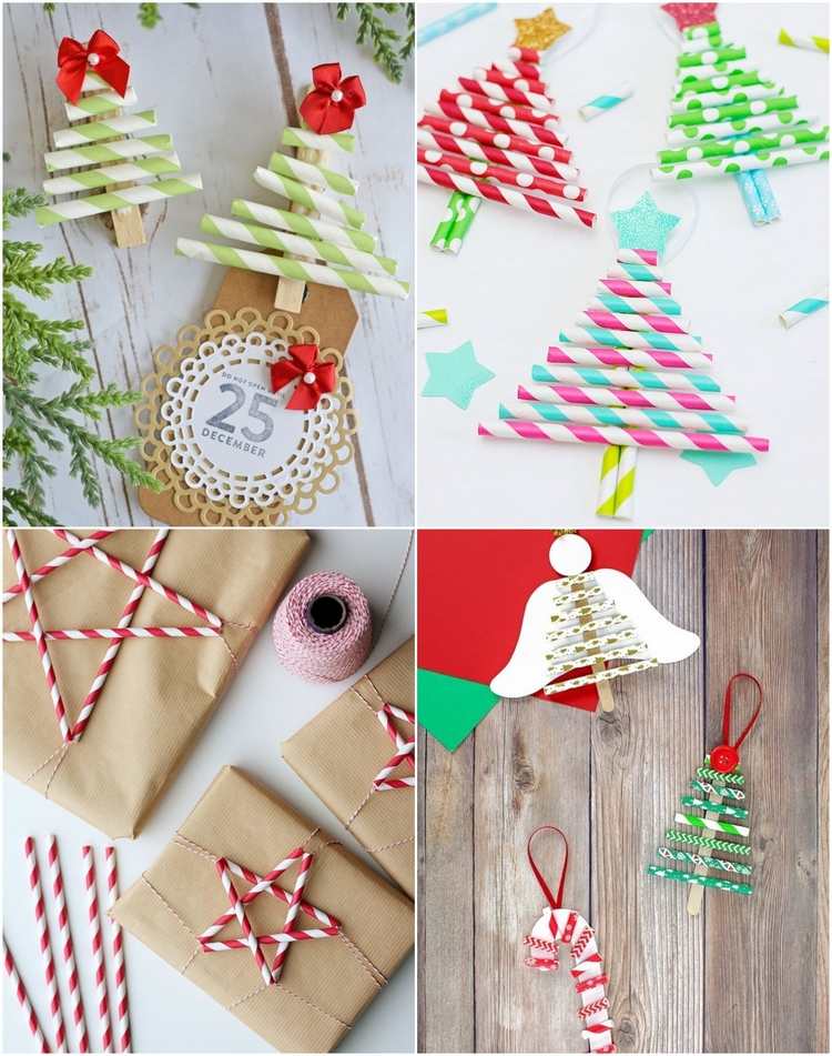 Easy DIY paper straw Christmas ornaments ideas