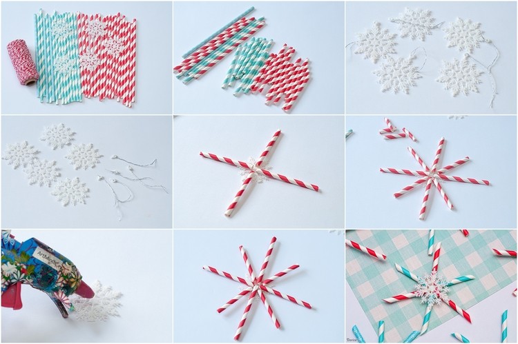 How To Make Paper Straw Snowflake step by step