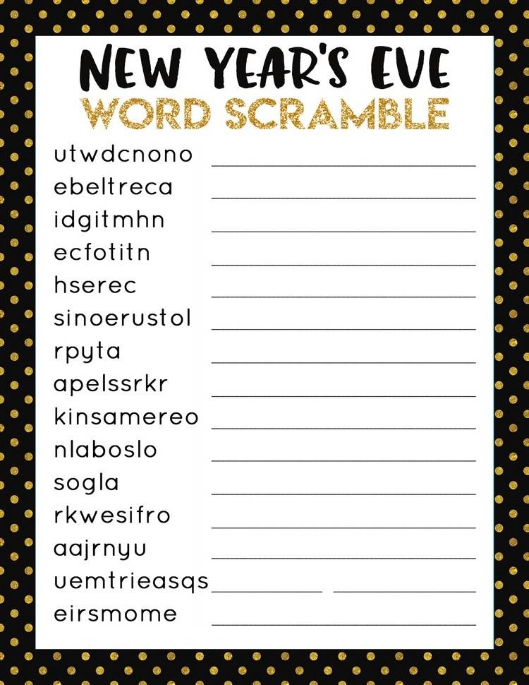 New Years Word Scramble Printable party games ideas