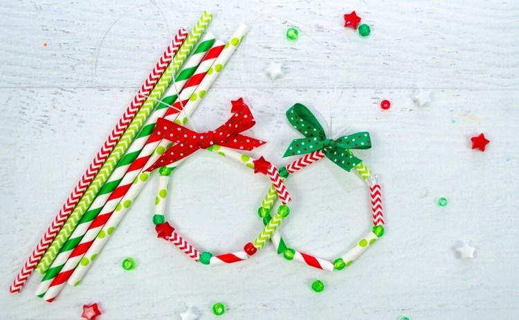 Paper Straw Christmas Wreath Ornaments craft ideas for kids