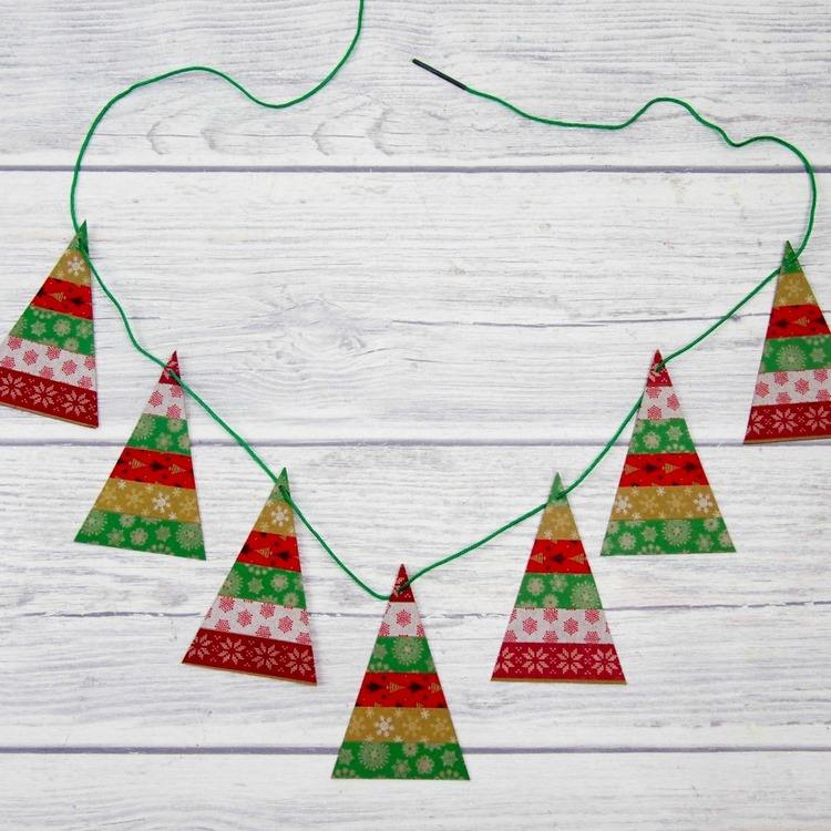 Simple Washi Tape Christmas Trees Garland easy crafts for kids