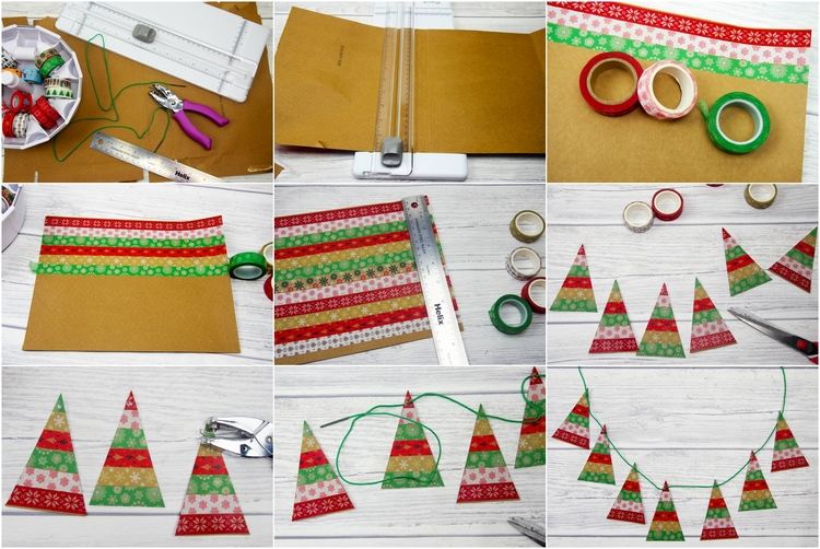 Simple Washi Tape Christmas Trees Garland step by step