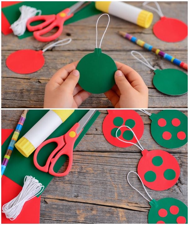 easy paper crafts for kids cardboard Christmas tree ornaments