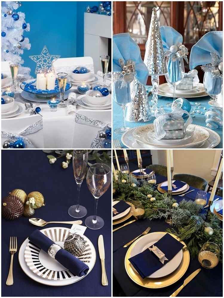 gold and silver table decoration with blue base color