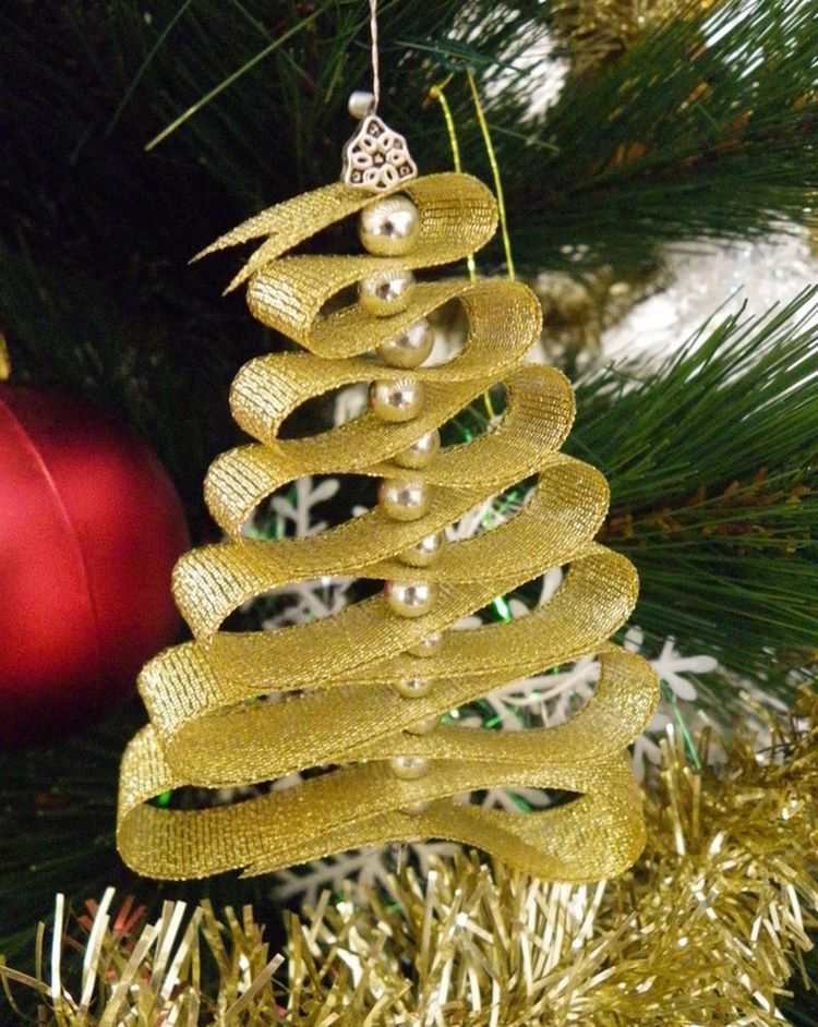 handmade Christmas decorations ribbon and beads tree