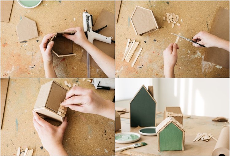 how to make Christmas village wood roof tiles
