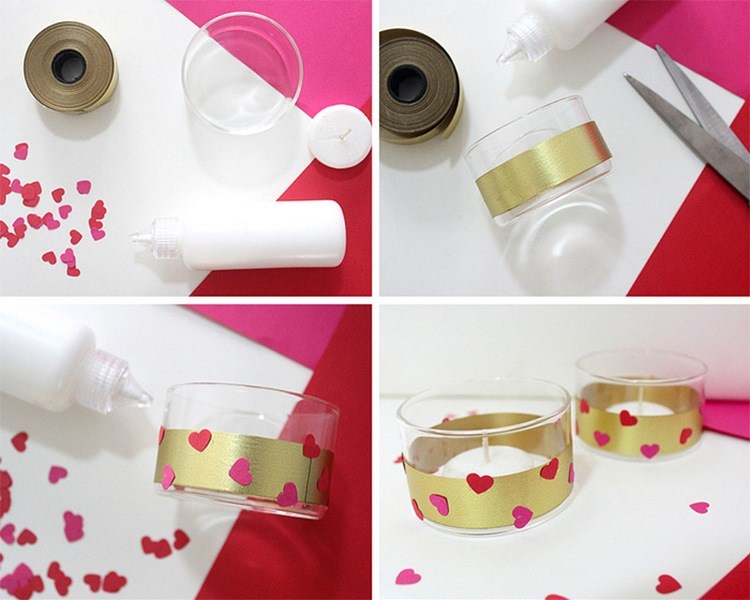 DIY Confetti Valentines candle quick and easy craft ideas
