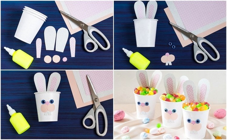 DIY Easter Bunny candy cup tutorial paper cup craft ideas